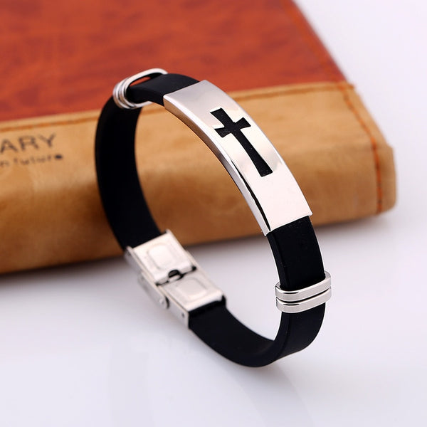 Stainless Steel and Black Silicone Bracelet