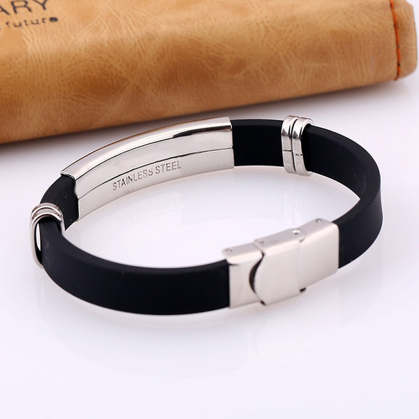 Stainless Steel and Black Silicone Bracelet