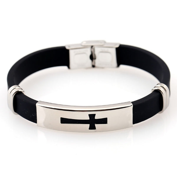 Stainless Steel and Black Silicone Bracelet